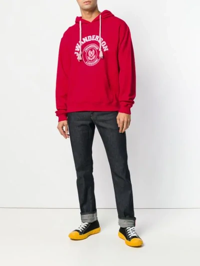 Shop Jw Anderson Logo Print Hoodie In Red