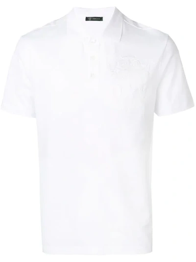Shop Versace Embroidered Crest Polo Shirt In White