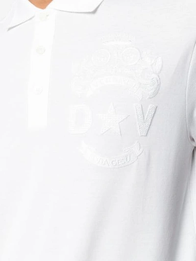 Shop Versace Embroidered Crest Polo Shirt In White
