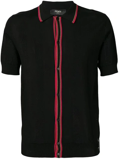 Shop Fendi Ribbed Panel Polo T In Black