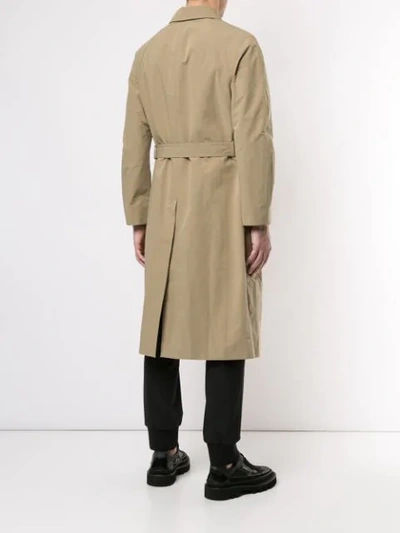 Shop Neil Barrett Belted Trench Coat In Brown