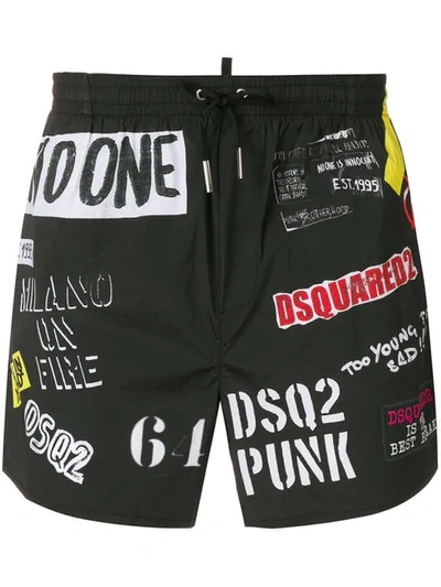 Shop Dsquared2 Multi Print Swim Shorts In Black