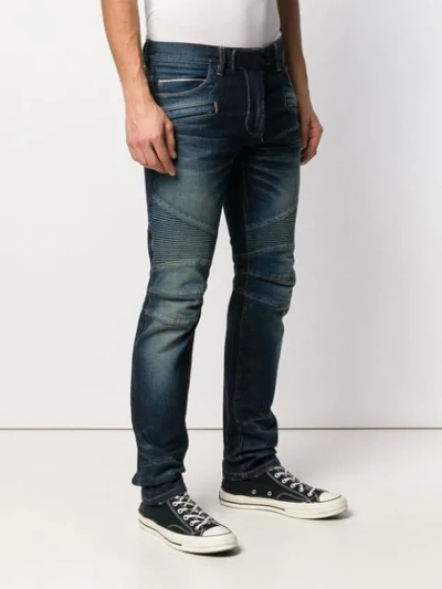 Shop Balmain Tapered Biker Jeans In Blue