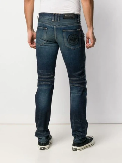 Shop Balmain Tapered Biker Jeans In Blue