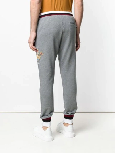 Shop Dolce & Gabbana Embroidered Crown Track Pants In Grey