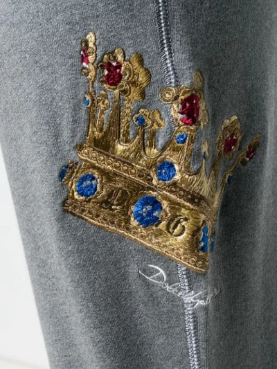 Shop Dolce & Gabbana Embroidered Crown Track Pants In Grey