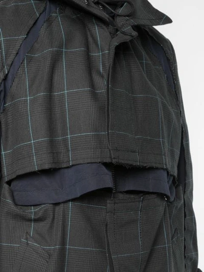 Shop Sacai Checked Hooded Trench In Blue