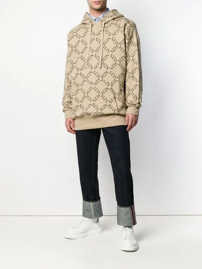 Shop Valentino Logo Print Hoodie In Neutrals