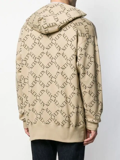 Shop Valentino Logo Print Hoodie In Neutrals