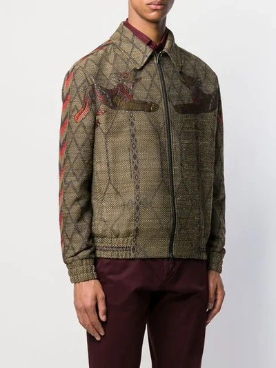 Shop Etro Embroidered Zipped Jacket - Neutrals