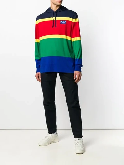 Shop Polo Ralph Lauren Panelled Colour Block Hoodie In Red