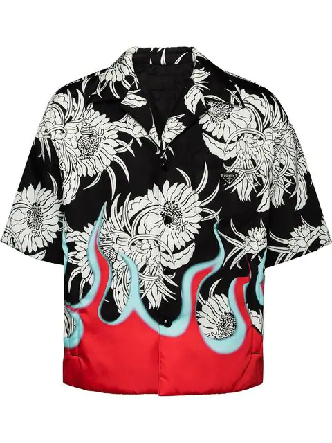 Prada Oversized Camp-collar Printed Padded Nylon Shirt - Black In F0n98 ...