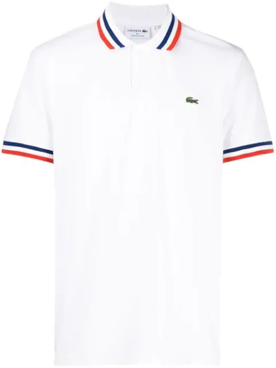 Shop Lacoste Striped Trim Polo Shirt In White