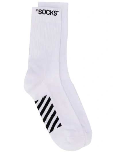 Shop Off-white Embroidered Logo Socks In 0110 White Black