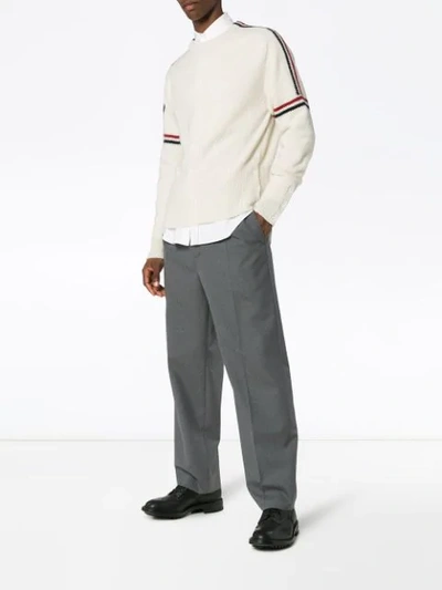 Shop Thom Browne White Wool Jumper With Stripes In 100 - White