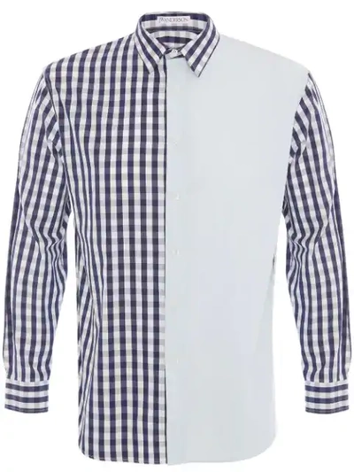 Shop Jw Anderson Patchworked Gingham Shirt In Blue