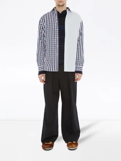 Shop Jw Anderson Patchworked Gingham Shirt In Blue