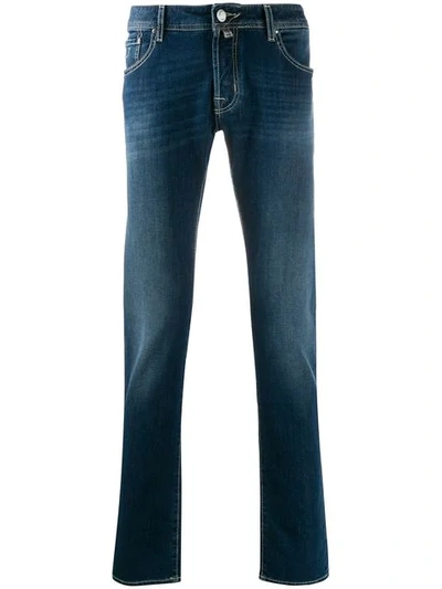 Shop Jacob Cohen Contrast Stitch Slim-fit Jeans In Blue