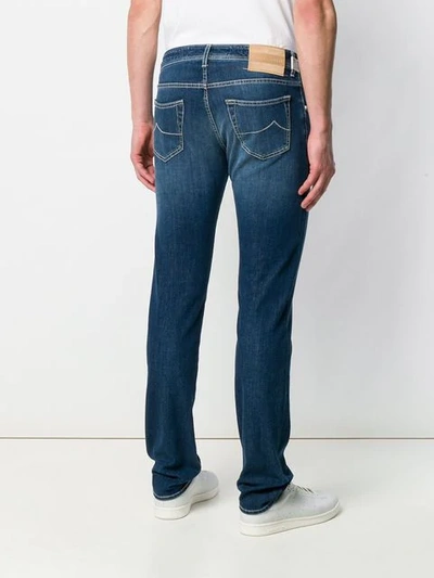 Shop Jacob Cohen Contrast Stitch Slim-fit Jeans In Blue