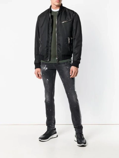 Shop Les Hommes Zip Detail Bomber Jacket In Black