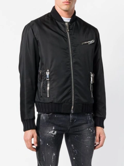 Shop Les Hommes Zip Detail Bomber Jacket In Black
