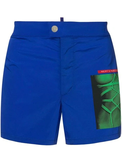 Shop Dsquared2 X Mert And Marcus Printed Patch Swimshorts In Blue