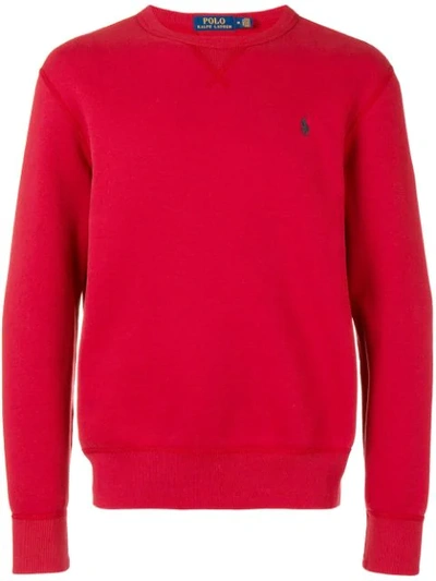 Shop Polo Ralph Lauren Logo Jersey Sweatshirt In Red