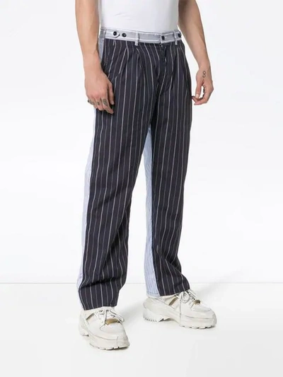 Shop Children Of The Discordance Pinstripe Straight-leg Trousers In Blue