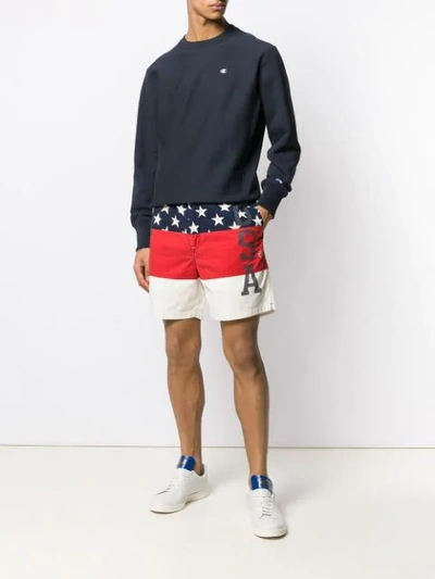 Shop Polo Ralph Lauren Usa Colour Block Shorts In Red