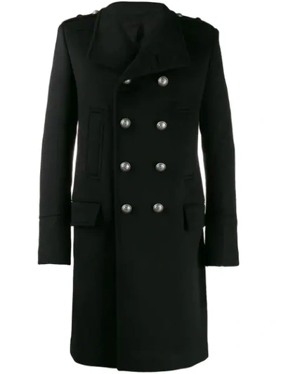 Shop Balmain Double-breasted Military Coat In Black