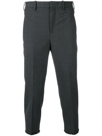 Shop Neil Barrett Cropped Frayed Hem Trousers In Grey