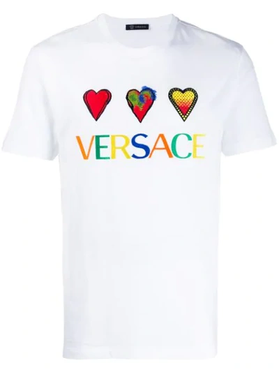 Shop Versace Embroidered Hearts T-shirt In White