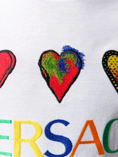 Shop Versace Embroidered Hearts T-shirt In White