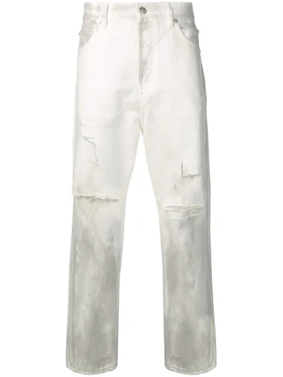 Shop Balmain Straight-fit Ripped Jeans In White