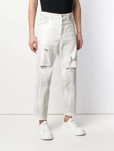 Shop Balmain Straight-fit Ripped Jeans In White