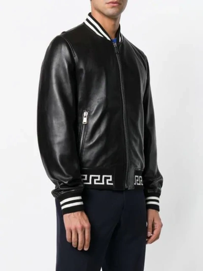 greek key logo hem bomber jacket