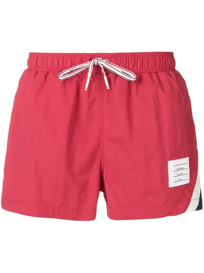 THOM BROWNE 条纹饰防水科技泳裤 - 红色