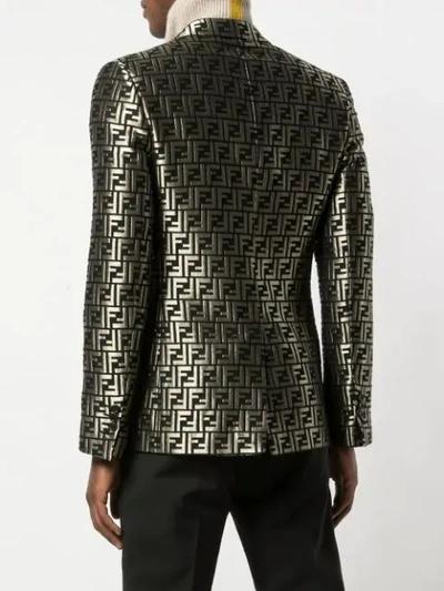 Shop Fendi Metallic Monogram Blazer In Gold