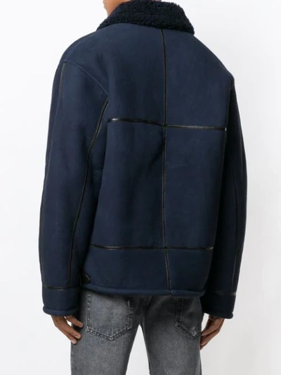 Shop Paura Front Zip Shearling Jacket - Blue