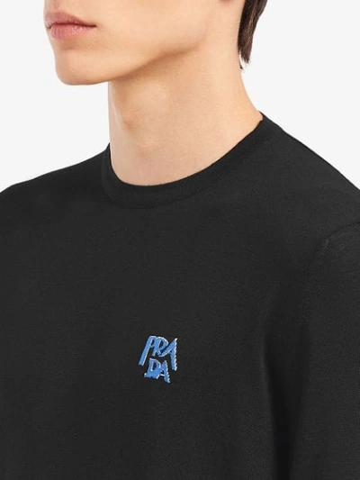 Shop Prada Embroidered Logo Jumper In Black