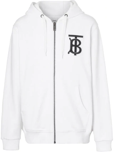 Shop Burberry Monogram Motif Cotton Hooded Top In White