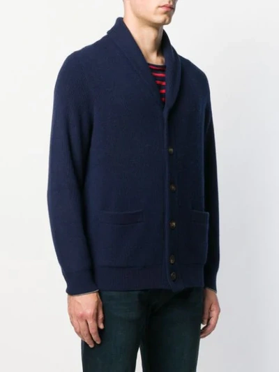 Shop Brunello Cucinelli Ribbed Knit Cardigan In Blue