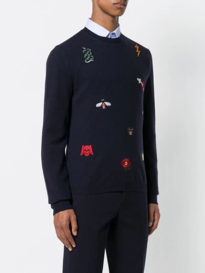 Shop Gucci Embroidered Jumper In Blue