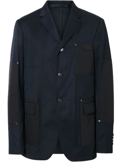 Shop Burberry Herringbone Patch Detail Cotton Twill Blend Jacket In Blue