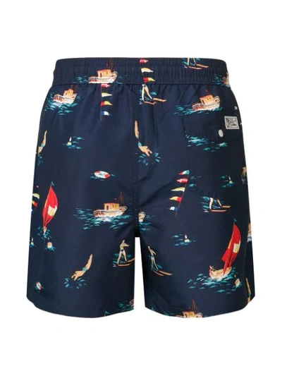 Shop Polo Ralph Lauren Graphic Print Swimming Shorts In Blue