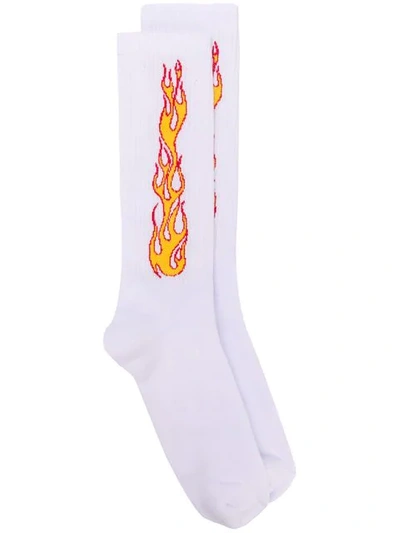 Shop Palm Angels Flame Intarsia Socks In 0188 White Multicolor