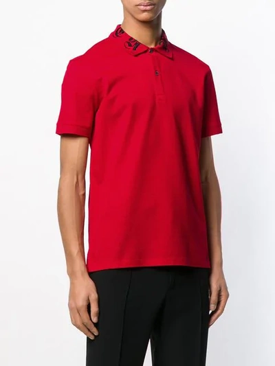 Shop Alexander Mcqueen Embroidered Collar Polo Shirt In Red