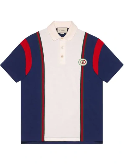 GUCCI POLO WITH INTERLOCKING G PATCH - 蓝色