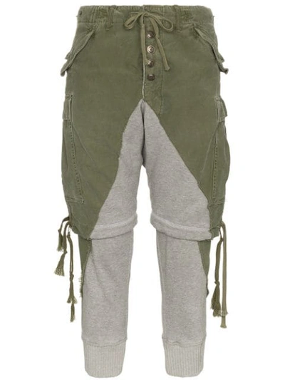 Shop Greg Lauren Zip Shorts Cotton Trousers - Grey