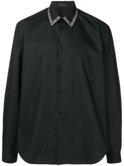 Shop Versace Logo Print Collar Shirt In Black